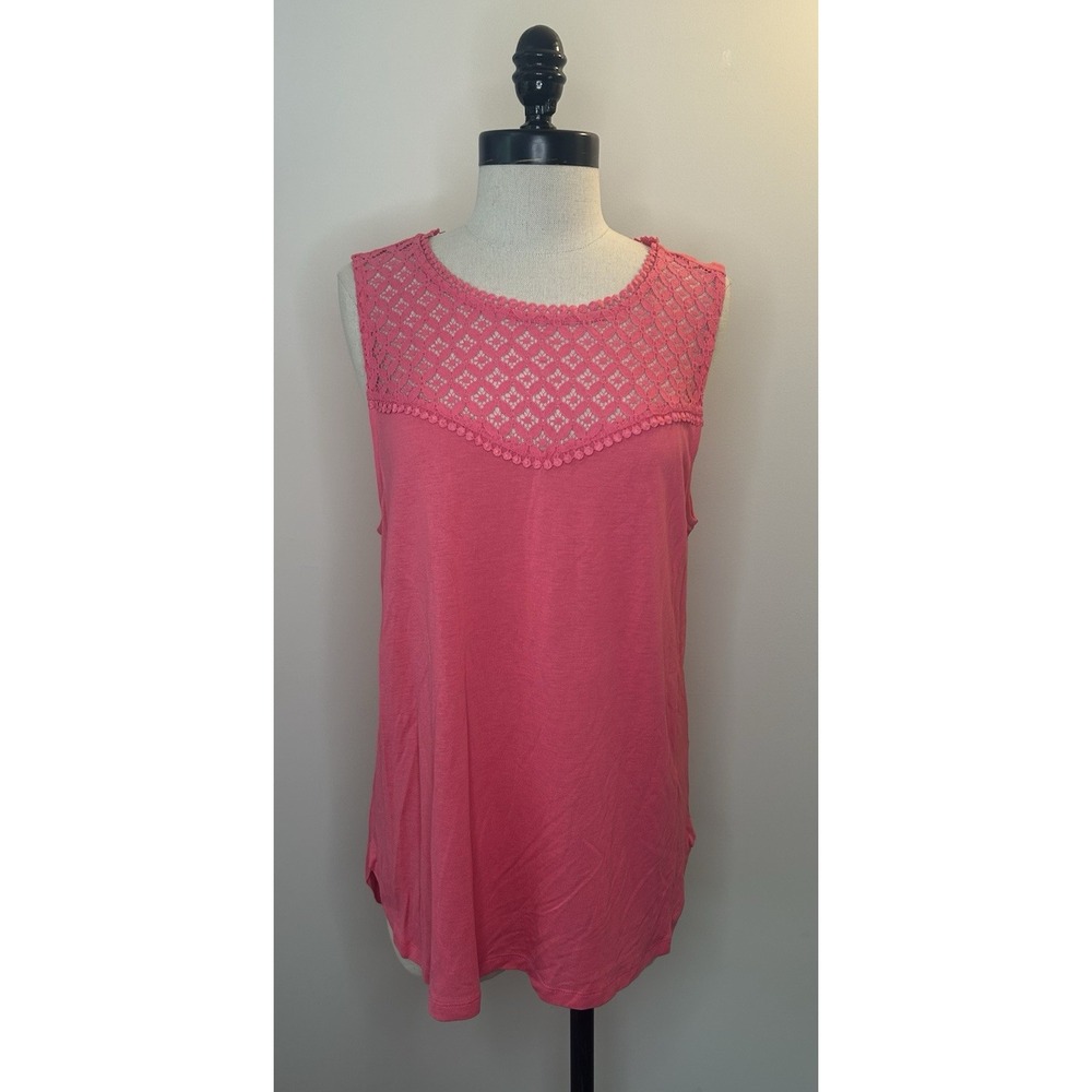 H&M Coral Sleeveless Tank Top Blouse Lace Pullover Solid Womens L
